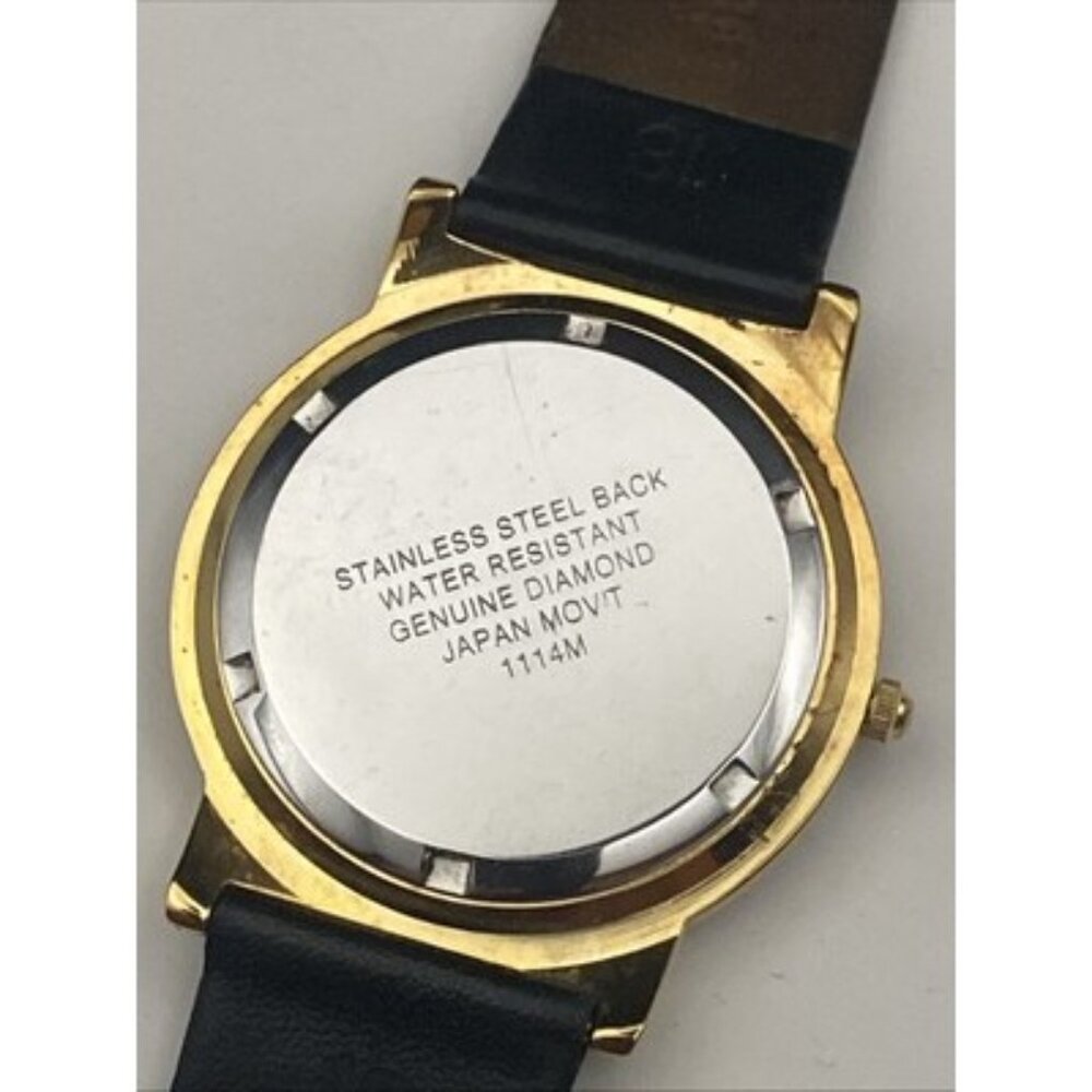 Le Chateau Womens Diamond 18k Gold Plated Watch Black Leather New Battery Works - Picture 3 of 9